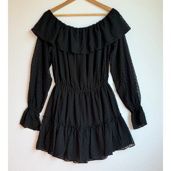 Rumored Senorita Mini Dress Black Off the Shoulder Sheer Witchy Fairy Grunge - Picture 2 of 16
